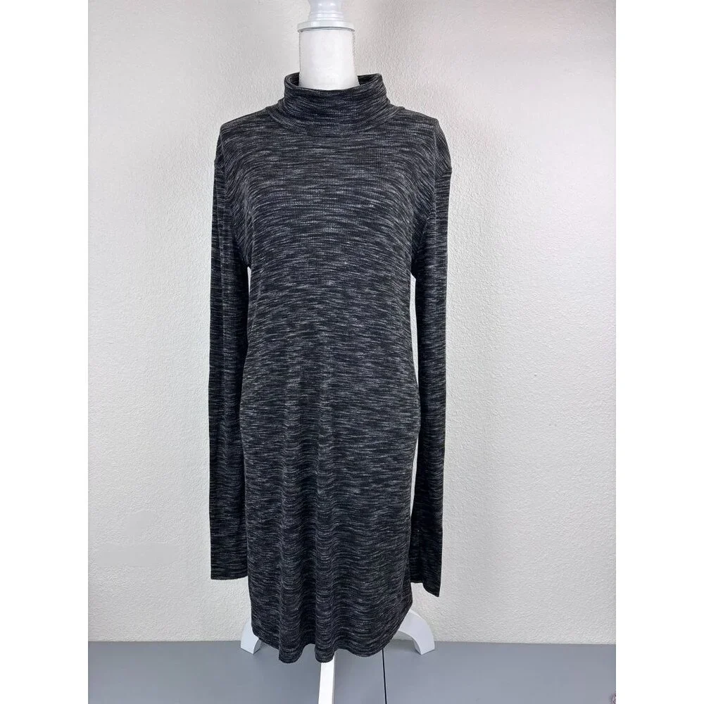 Free People women's large black‎ grey mock neck stonecold ribbed tunic top NWT